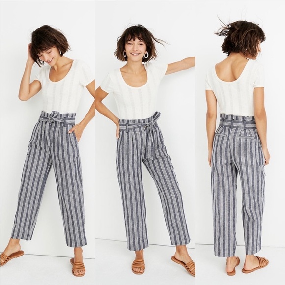 Madewell Pants - Madewell Paperbag Pants in Deep Indigo Stripe NWT Size 8